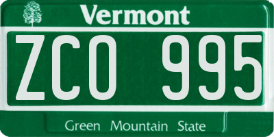 VT license plate ZCO995