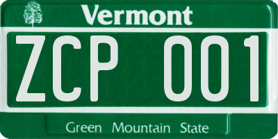 VT license plate ZCP001