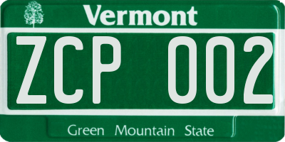VT license plate ZCP002