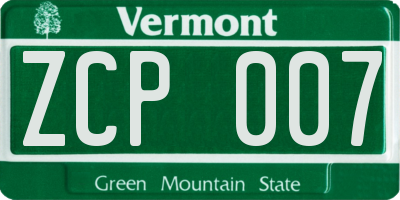 VT license plate ZCP007