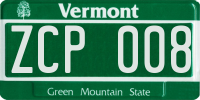 VT license plate ZCP008