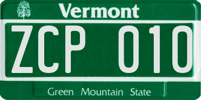 VT license plate ZCP010