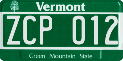 VT license plate ZCP012