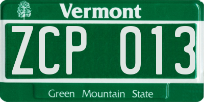 VT license plate ZCP013