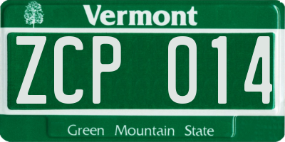 VT license plate ZCP014