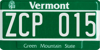 VT license plate ZCP015