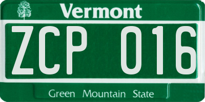 VT license plate ZCP016