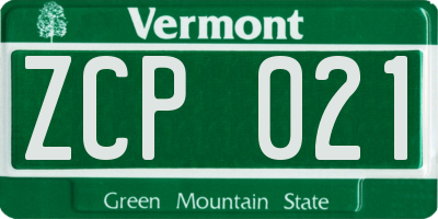 VT license plate ZCP021