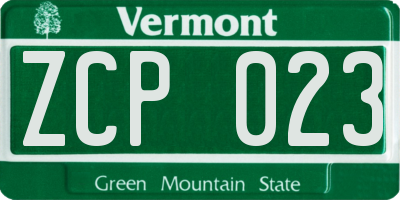 VT license plate ZCP023