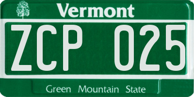 VT license plate ZCP025