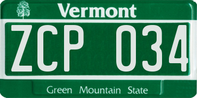 VT license plate ZCP034