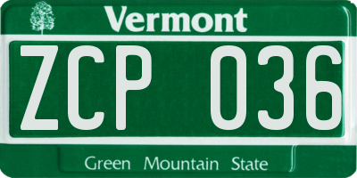VT license plate ZCP036