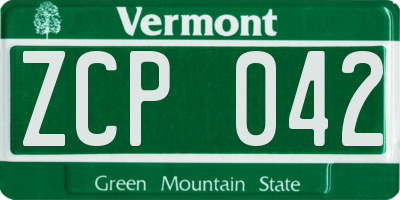 VT license plate ZCP042