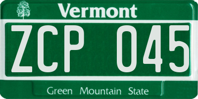 VT license plate ZCP045