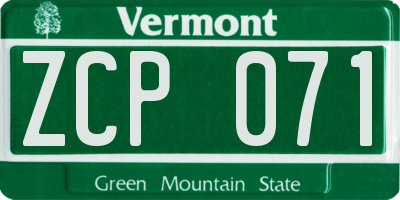 VT license plate ZCP071