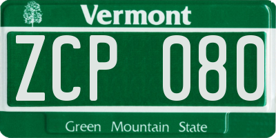 VT license plate ZCP080