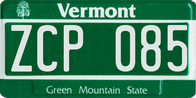 VT license plate ZCP085