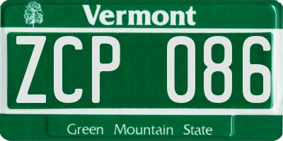 VT license plate ZCP086