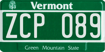VT license plate ZCP089