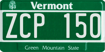 VT license plate ZCP150