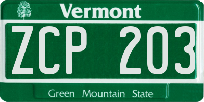 VT license plate ZCP203