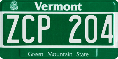 VT license plate ZCP204