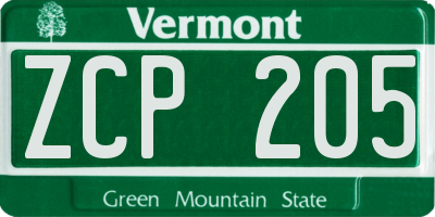 VT license plate ZCP205
