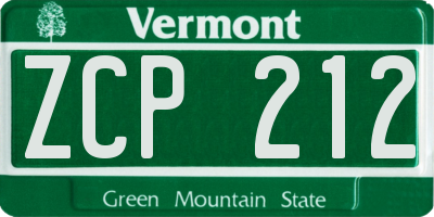 VT license plate ZCP212