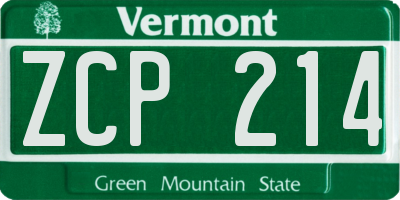 VT license plate ZCP214