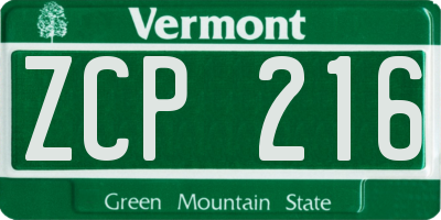 VT license plate ZCP216