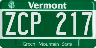 VT license plate ZCP217