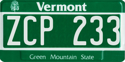 VT license plate ZCP233