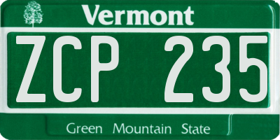 VT license plate ZCP235