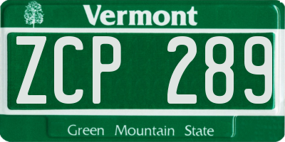 VT license plate ZCP289