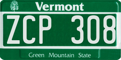 VT license plate ZCP308