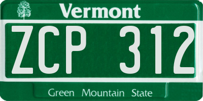 VT license plate ZCP312