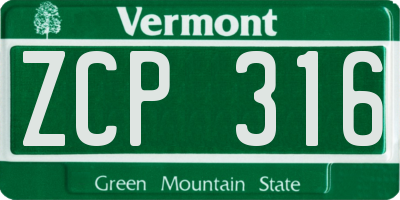 VT license plate ZCP316