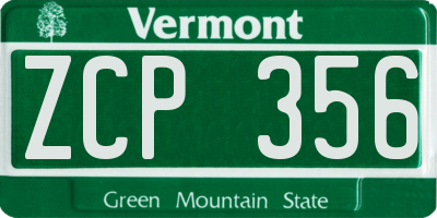 VT license plate ZCP356