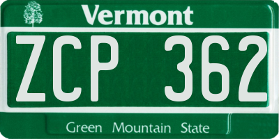 VT license plate ZCP362
