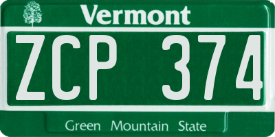 VT license plate ZCP374