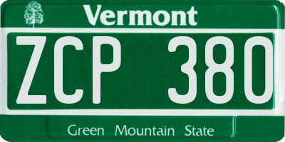 VT license plate ZCP380