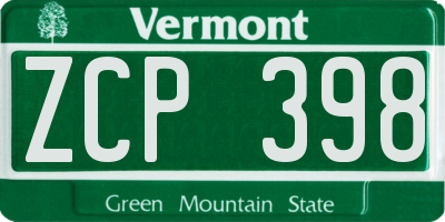 VT license plate ZCP398