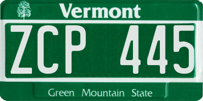 VT license plate ZCP445