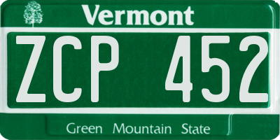 VT license plate ZCP452