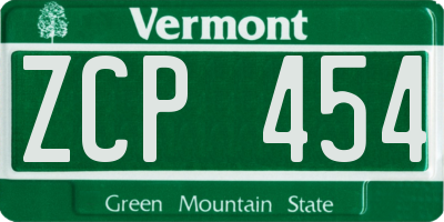 VT license plate ZCP454