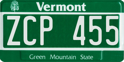 VT license plate ZCP455