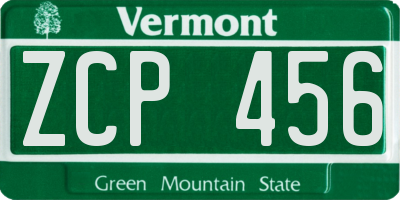 VT license plate ZCP456
