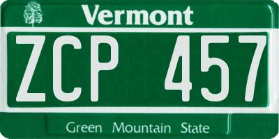 VT license plate ZCP457