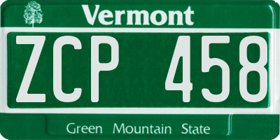 VT license plate ZCP458