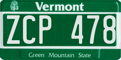 VT license plate ZCP478